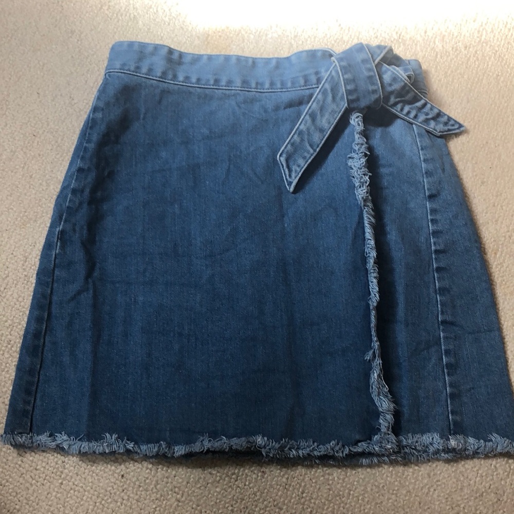 denim wrap skirt with tie detail